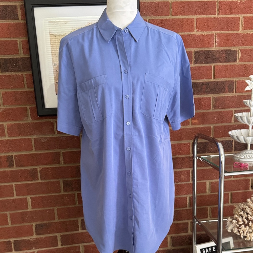 Chico's Light Blue Casual Button Down Tunic Shirt - Picture 2 of 8